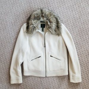 Lauren Ralph Lauren Removeable Faux Fur Collar Ivory Wool Blazer Jacket Sz 6 EUC